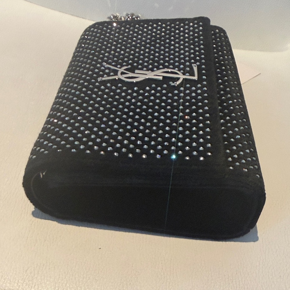 Saint Laurent Black Velvet Crossbody Bag with Crystal Accents - Picture 5 of 10